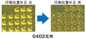 0402元件 : 印刷位置补正 无 / 印刷位置补正 有